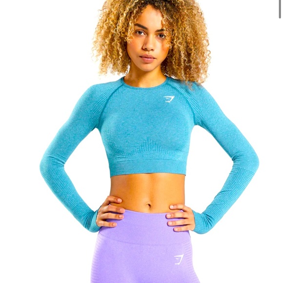 Gymshark Tops - Gymshark VITAL SEAMLESS 2.0 LONG SLEEVE CROP TOP in Teal